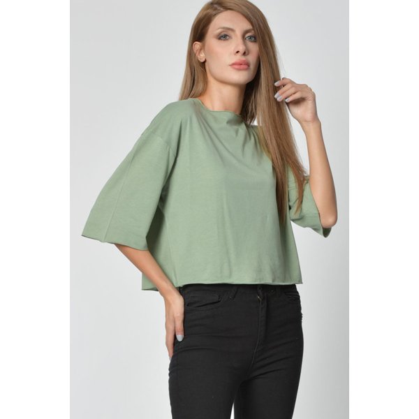 Cotton Candy Bisiklet Yaka Kadın T-Shirt - Su Yeşili