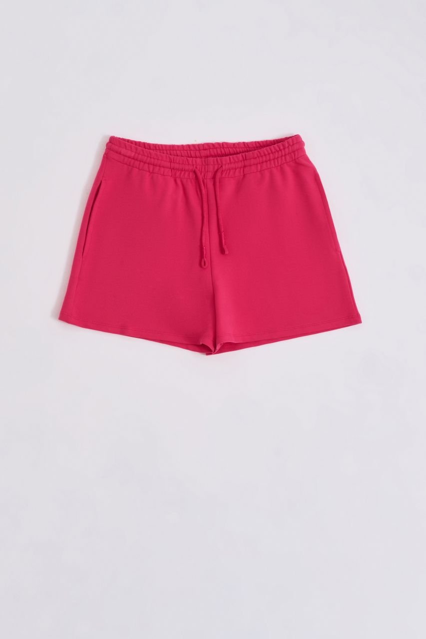 Organik Cepli Regular Fit Bağcıklı Kadın Şort - Pembe Pembe - XS