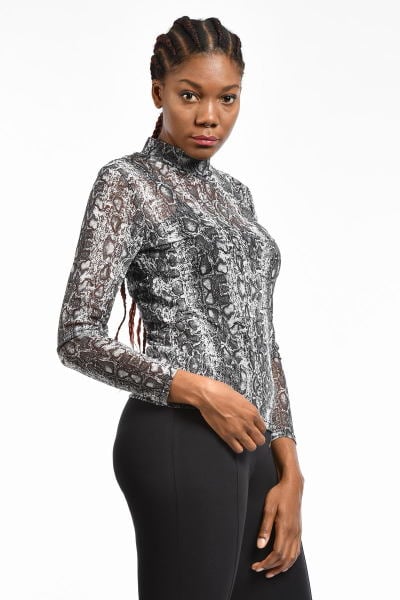 Zegy Transparan Leopar Desenli Kadın Bluz  - Siyah
