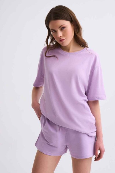 Organik Cepli Regular Fit Bağcıklı Kadın Şort - Lila Lila - XL