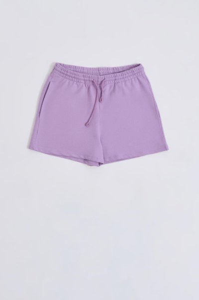 Organik Cepli Regular Fit Bağcıklı Kadın Şort - Lila Lila - XS