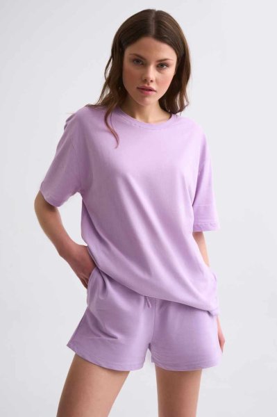 Organik Cepli Regular Fit Bağcıklı Kadın Şort - Lila Lila - XS