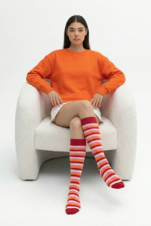 Moda1001 Kadın Çemberli Premium Dizaltı Çorabı  - Kırmızı