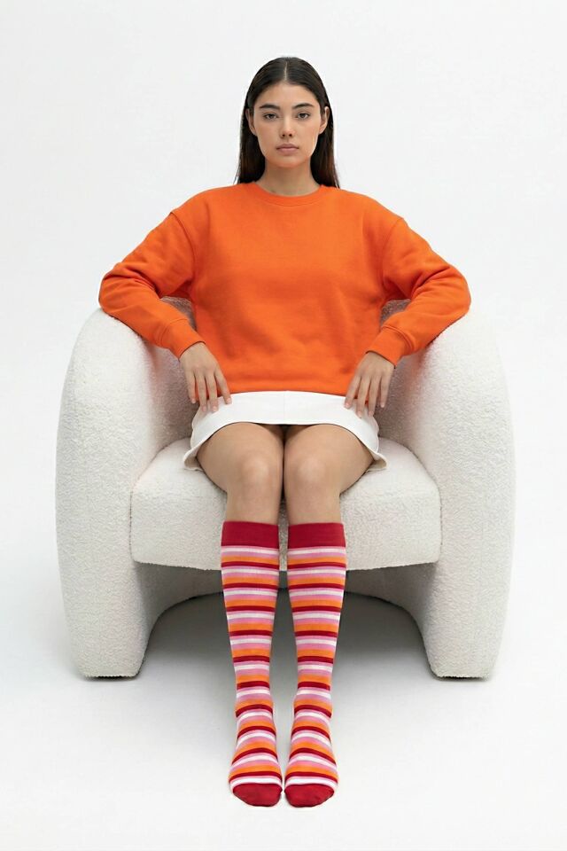 Moda1001 Kadın Çemberli Premium Dizaltı Çorabı  - Kırmızı