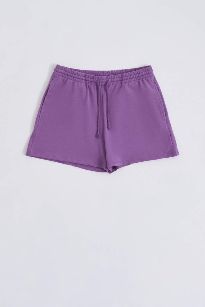Organik Cepli Regular Fit Bağcıklı Kadın Şort - Mor Mor - L