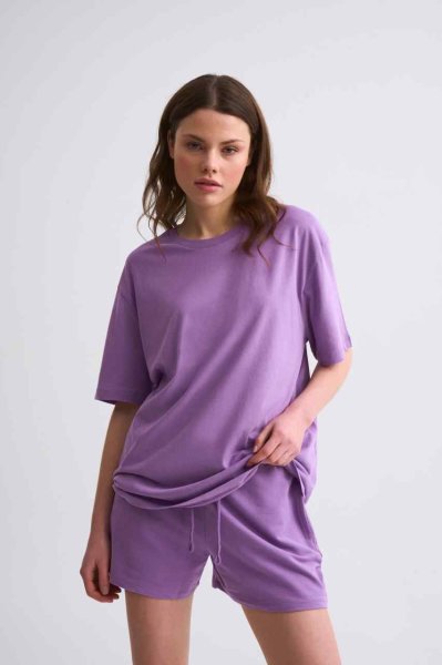 Organik Cepli Regular Fit Bağcıklı Kadın Şort - Mor Mor - L