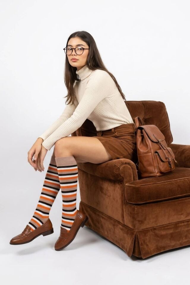 Moda1001 Kadın Çemberli Premium Dizaltı Çorabı  - Vizon