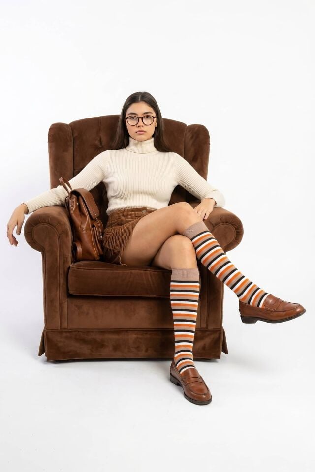 Moda1001 Kadın Çemberli Premium Dizaltı Çorabı  - Vizon