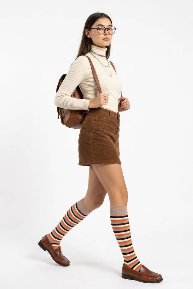 Moda1001 Kadın Çemberli Premium Dizaltı Çorabı  - Vizon