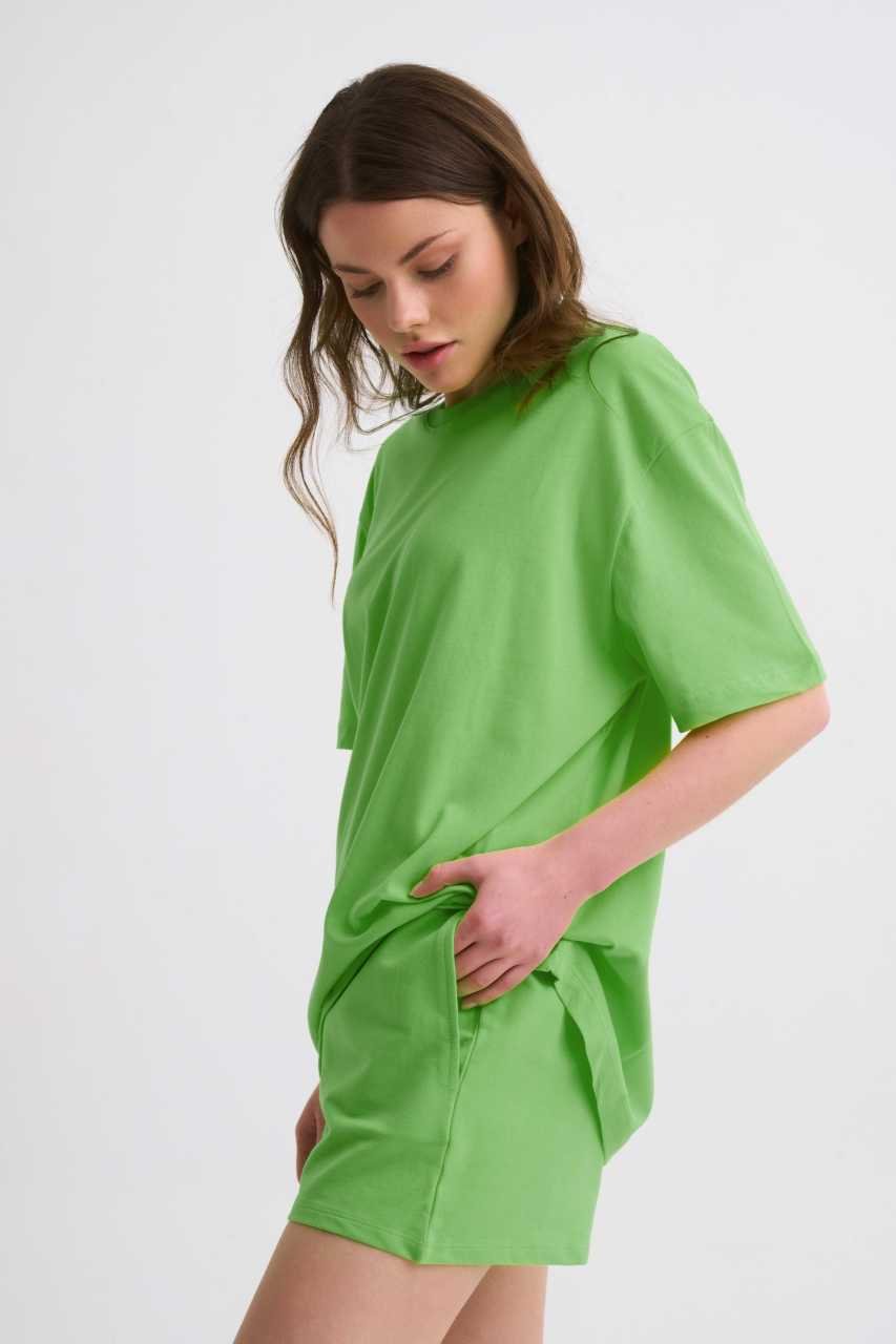 Organik Cepli Regular Fit Bağcıklı Kadın Şort - Yeşil Yeşil - M