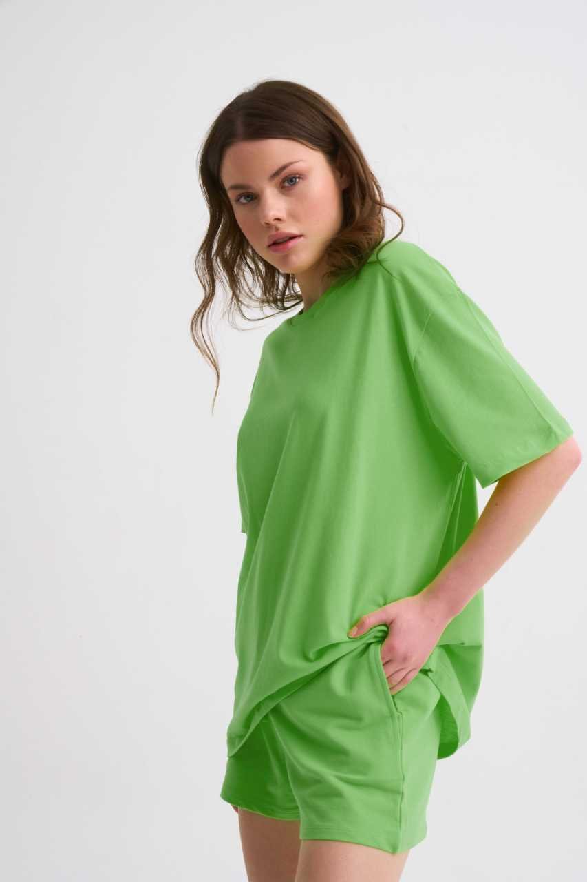Organik Cepli Regular Fit Bağcıklı Kadın Şort - Yeşil Yeşil - S