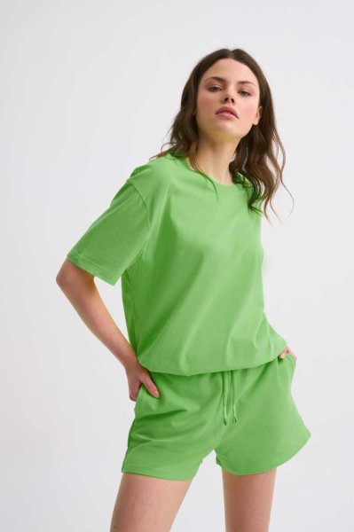 Organik Cepli Regular Fit Bağcıklı Kadın Şort - Yeşil Yeşil - S