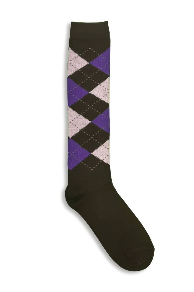 Moda1001 Kadın Ekoseli Premium Dizaltı Çorabı  - Kahve-Mor