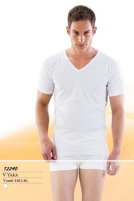 Emay V Yaka Erkek Atlet  12240 - Beyaz