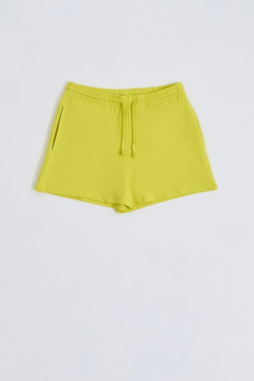 Organik Cepli Regular Fit Bağcıklı Kadın Şort - Sarı Sarı - S