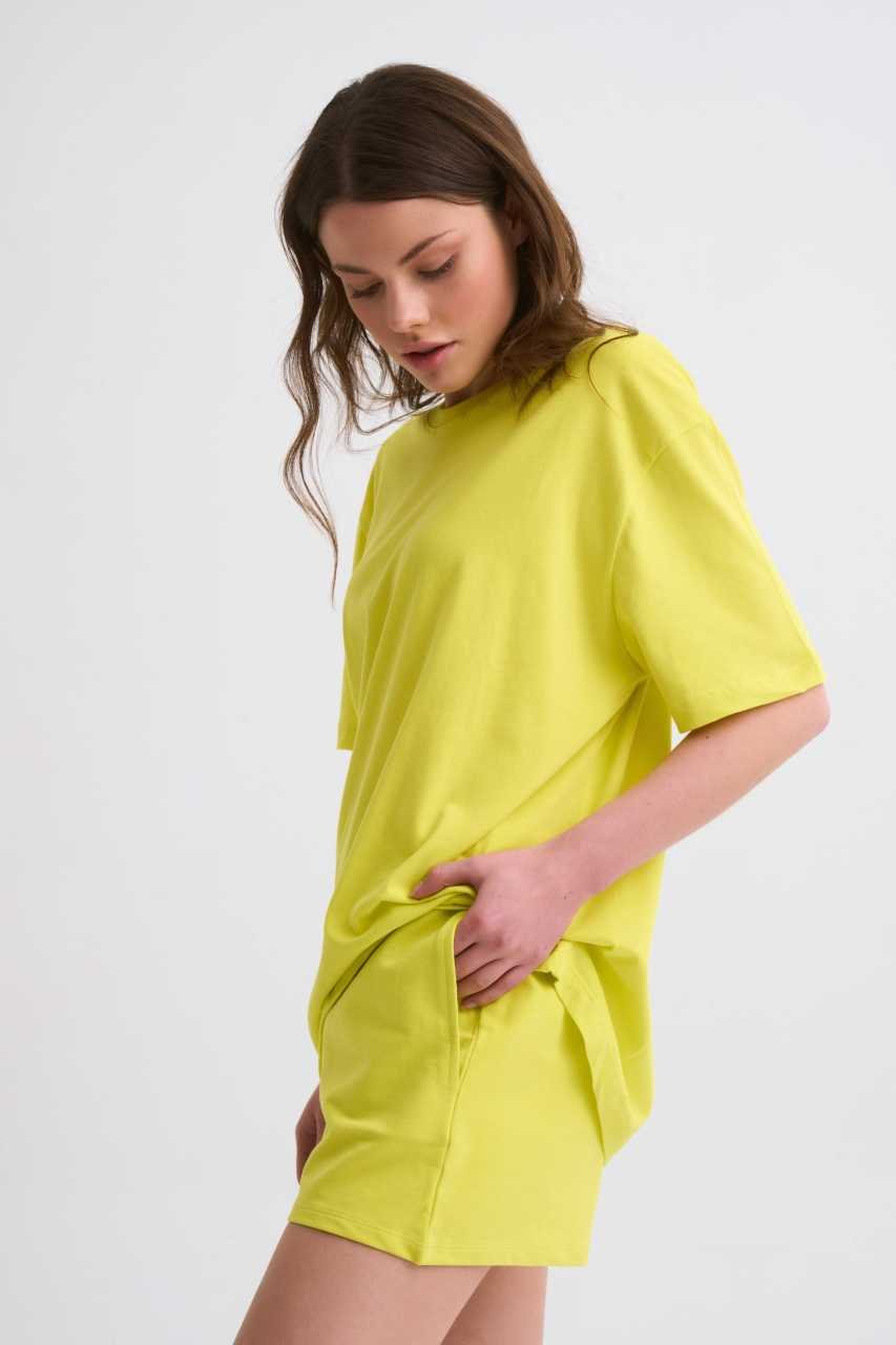 Organik Cepli Regular Fit Bağcıklı Kadın Şort - Sarı Sarı - S
