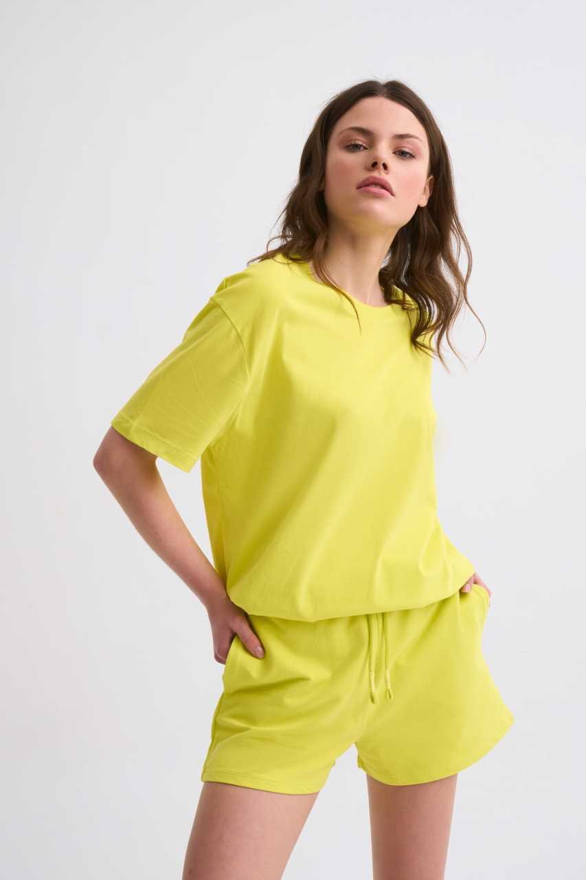 Organik Cepli Regular Fit Bağcıklı Kadın Şort - Sarı Sarı - S