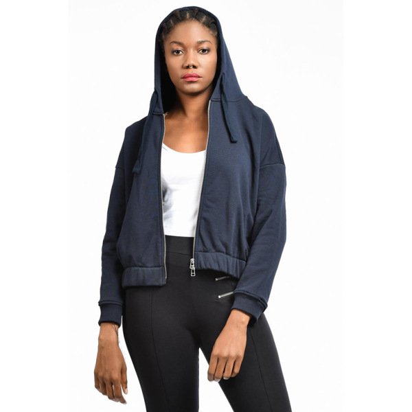 Cotton Candy Beli Lastikli Fermuarlı Kadın Ceket - Lacivert