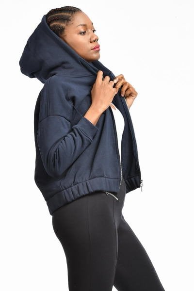 Cotton Candy Beli Lastikli Fermuarlı Kadın Ceket - Lacivert