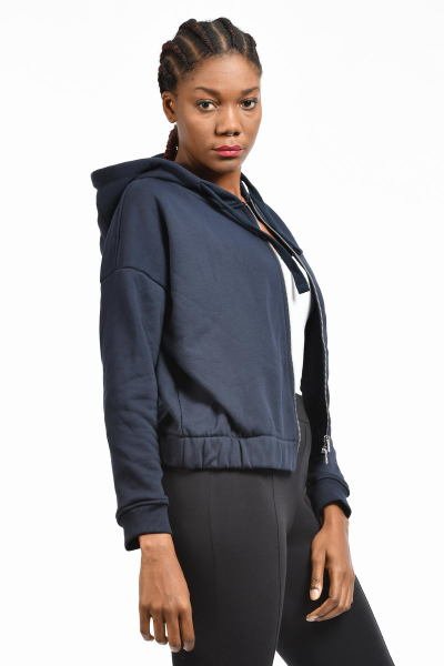 Cotton Candy Beli Lastikli Fermuarlı Kadın Ceket - Lacivert