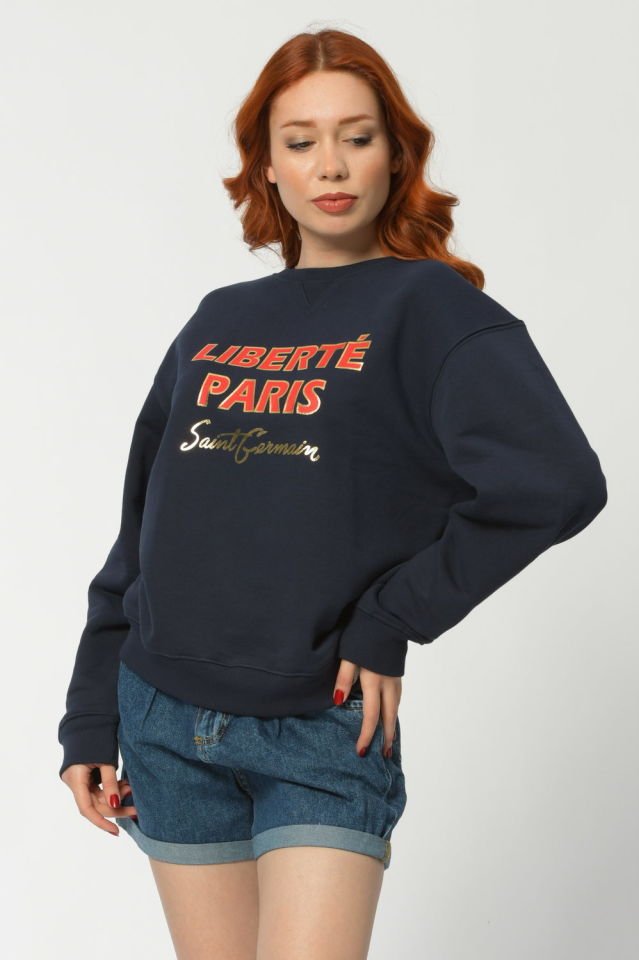 Cotton Candy Önü Yazılı Kadın Sweatshirt - Lacivert