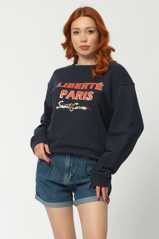 Cotton Candy Önü Yazılı Kadın Sweatshirt - Lacivert