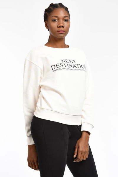 Cotton Candy Önü Yazılı Kadın Sweatshirt - Beyaz