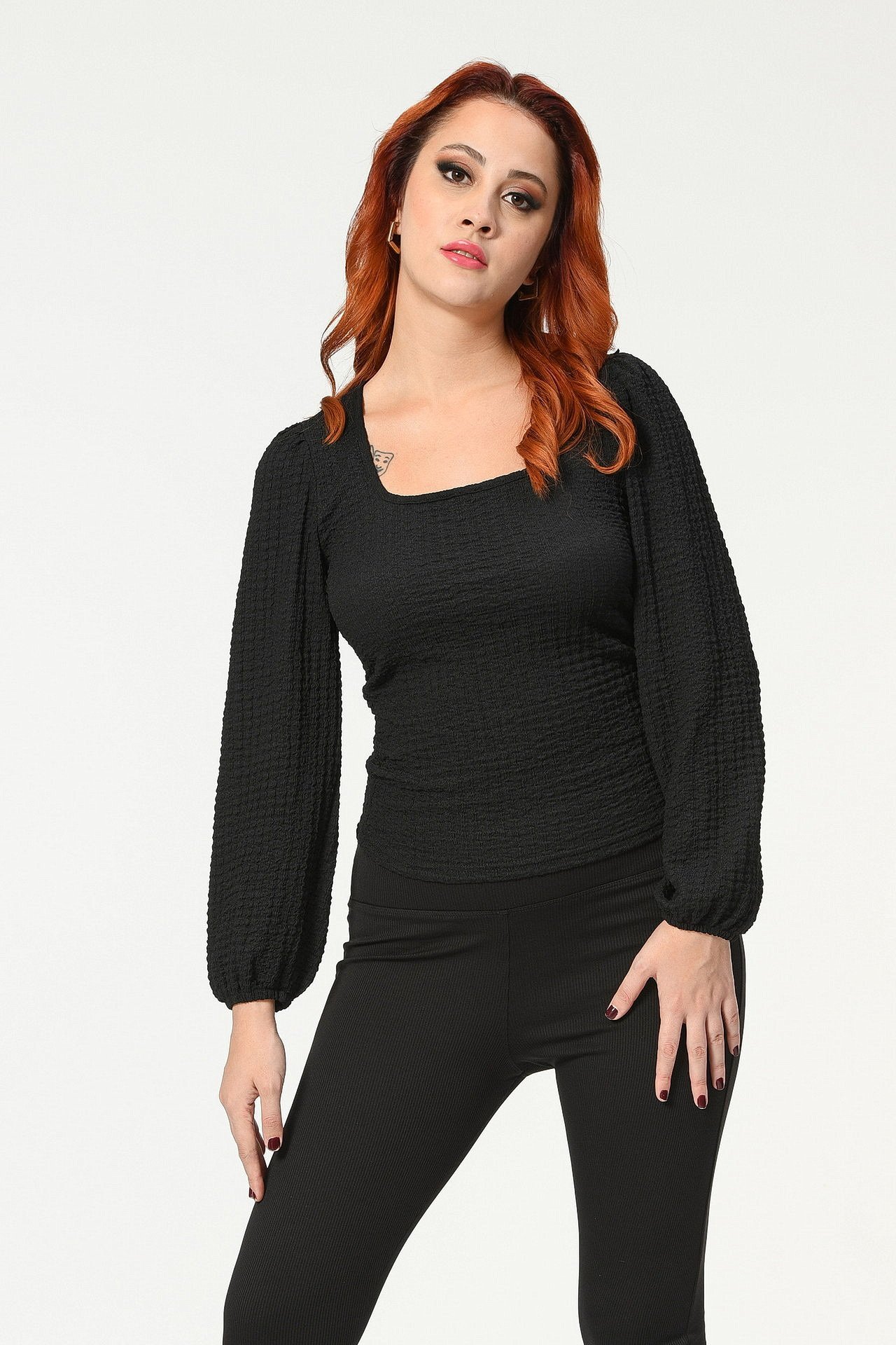 Big Dart Uzun Kollu Bluz  - Siyah