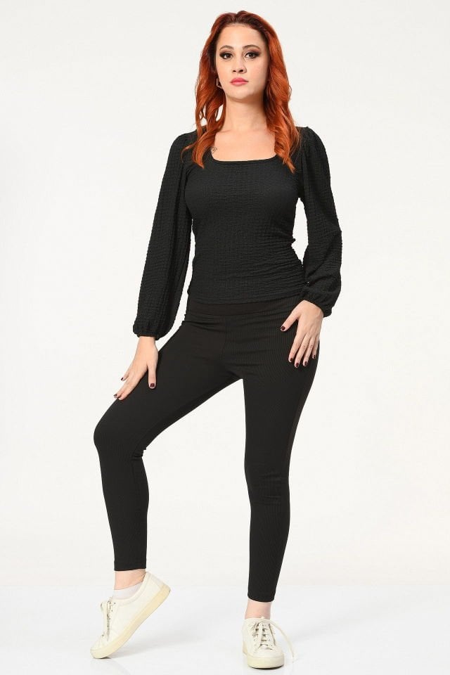 Big Dart Uzun Kollu Bluz  - Siyah