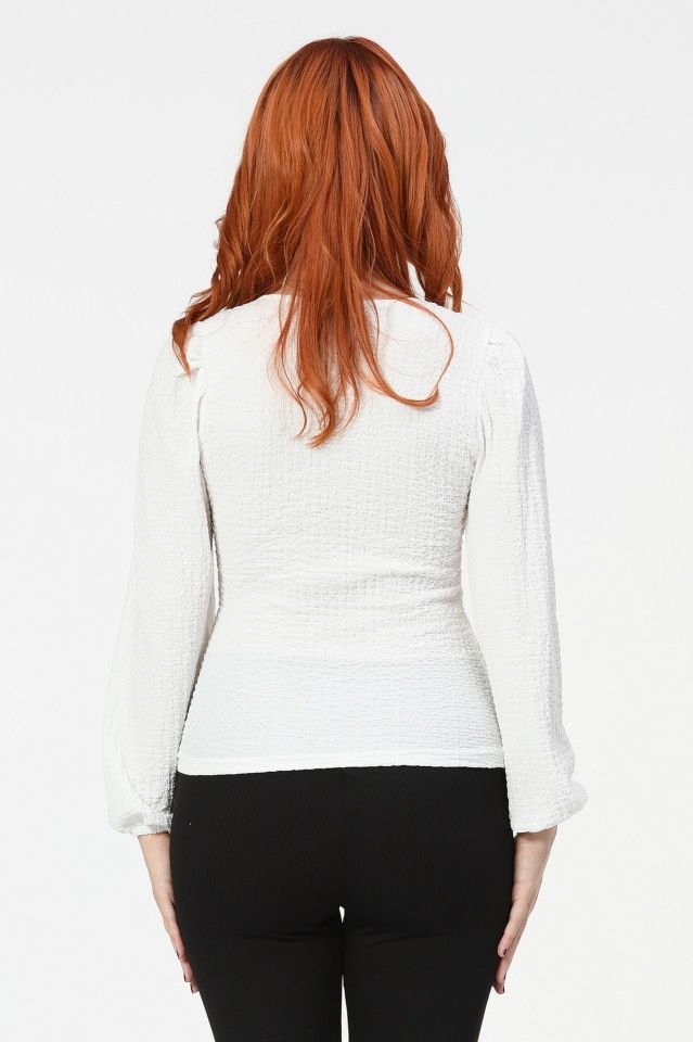 Big Dart Uzun Kollu Bluz  - Beyaz