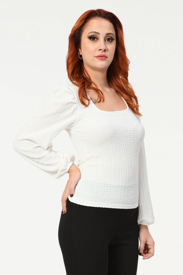 Big Dart Uzun Kollu Bluz  - Beyaz