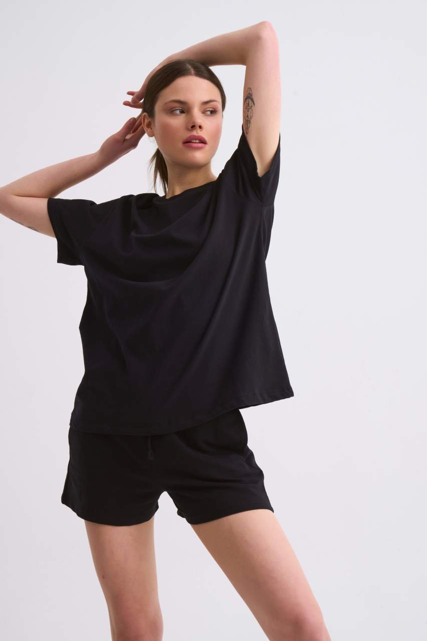 Organik Regular Fit Kısa Kollu Kadın Tişört - Siyah Siyah - L