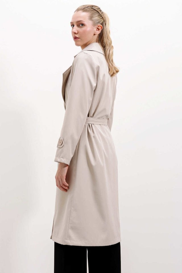 Big Dart Kruvaze Yaka Trençkot  - Bej