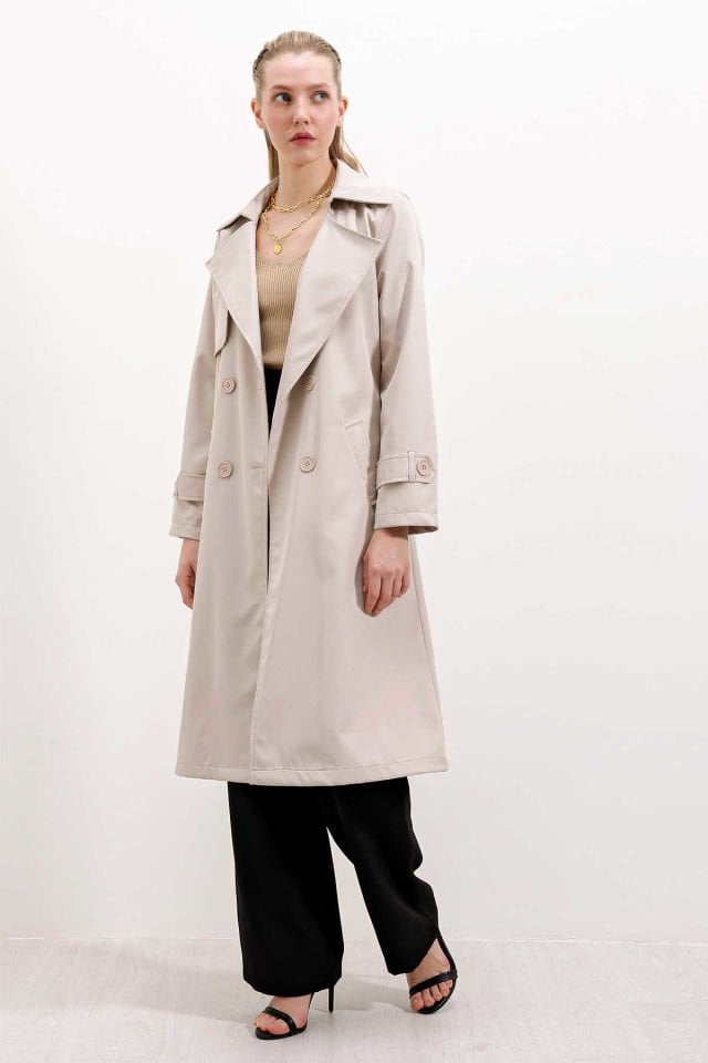 Big Dart Kruvaze Yaka Trençkot  - Bej