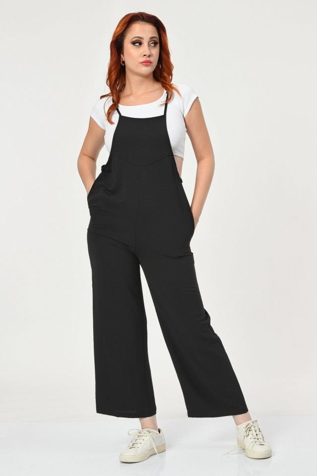 Big Dart Askılı Bahçıvan Tulum  - Siyah