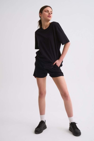 Organik Regular Fit Kısa Kollu Kadın Tişört - Siyah Siyah - XS