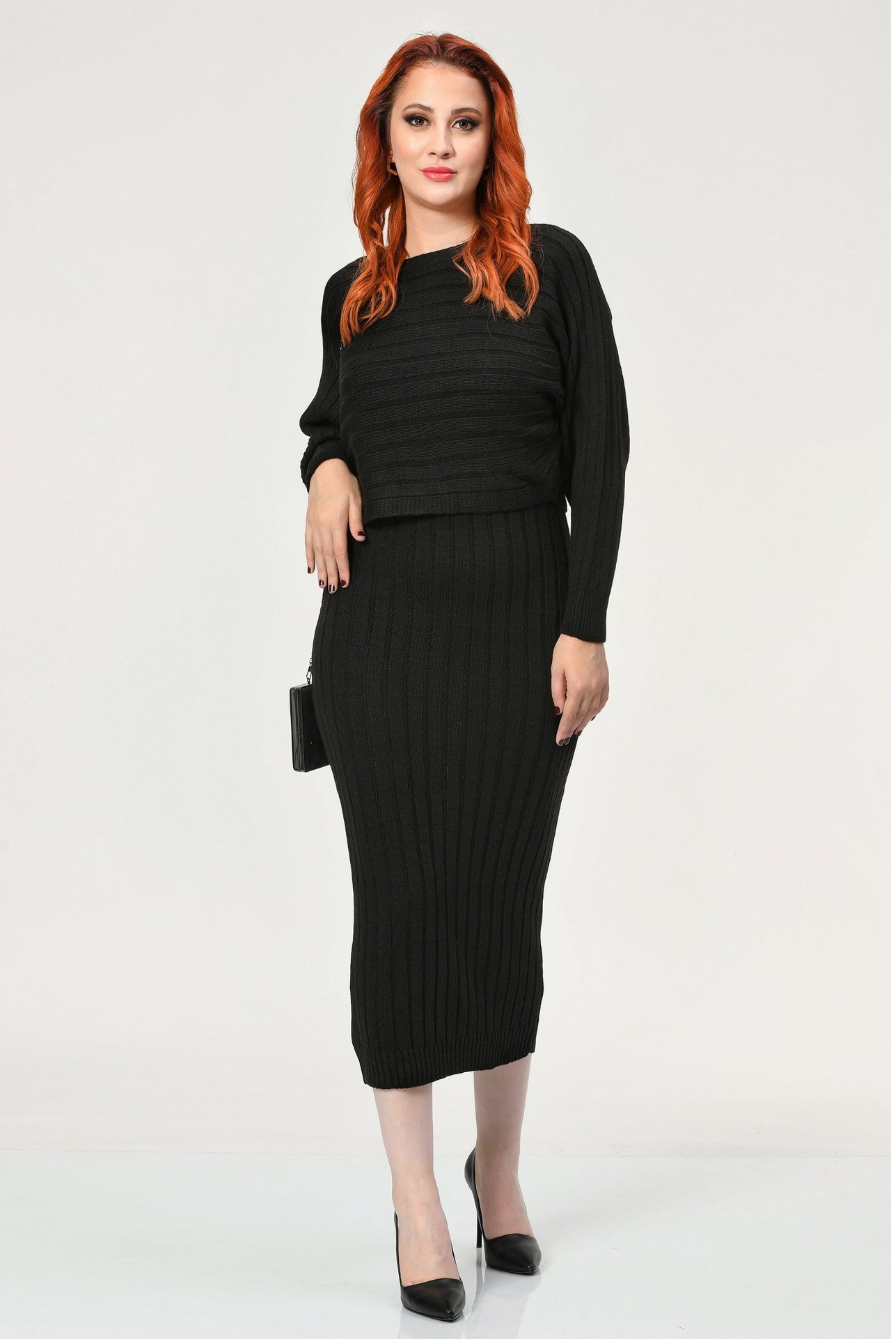 MD Trend Triko Elbise Kazak Takım  - Siyah