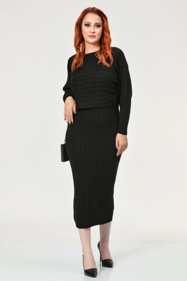 MD Trend Triko Elbise Kazak Takım  - Siyah