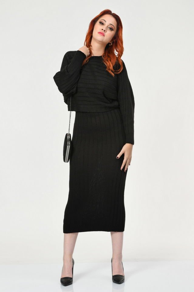 MD Trend Triko Elbise Kazak Takım  - Siyah