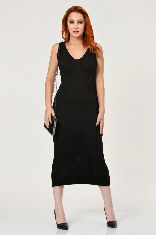 MD Trend Triko Elbise Kazak Takım  - Siyah