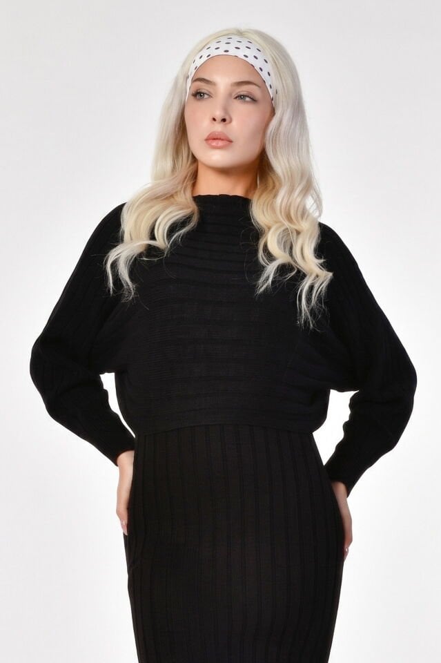 MD Trend Triko Elbise Kazak Takım  - Siyah