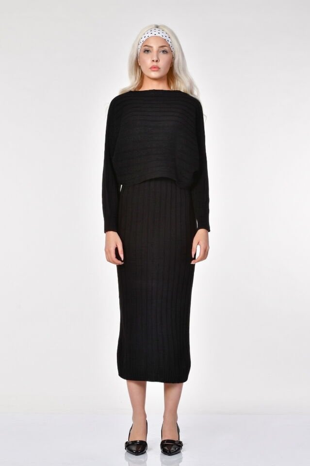 MD Trend Triko Elbise Kazak Takım  - Siyah