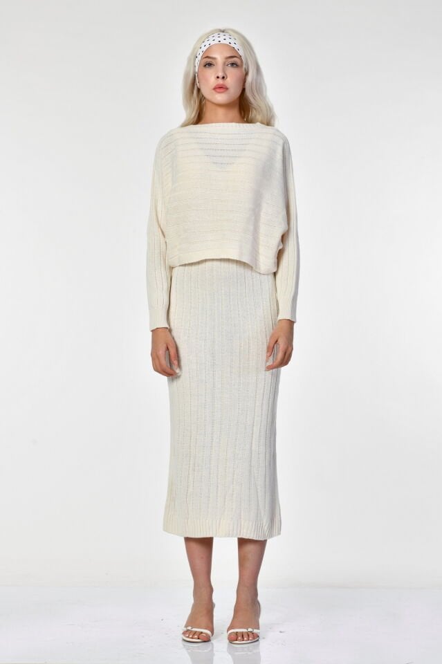 MD Trend Triko Elbise Kazak Takım  - Ekru