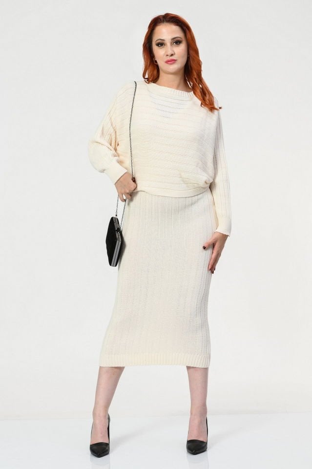 MD Trend Triko Elbise Kazak Takım  - Ekru