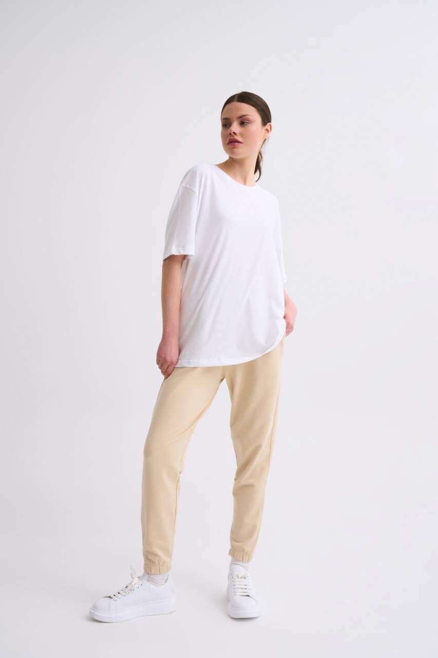 Organik Regular Fit Kısa Kollu Kadın Tişört - Beyaz Beyaz - XL