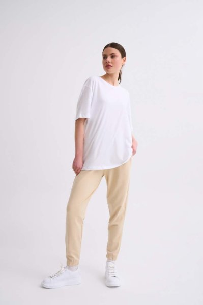Organik Regular Fit Kısa Kollu Kadın Tişört - Beyaz Beyaz - XL