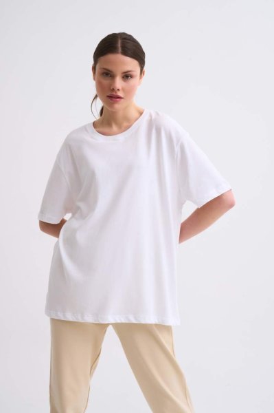 Organik Regular Fit Kısa Kollu Kadın Tişört - Beyaz Beyaz - XL