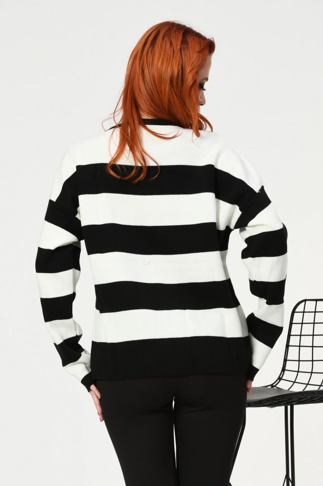 MD Trend Kalın Çizgili Hırka  - Siyah