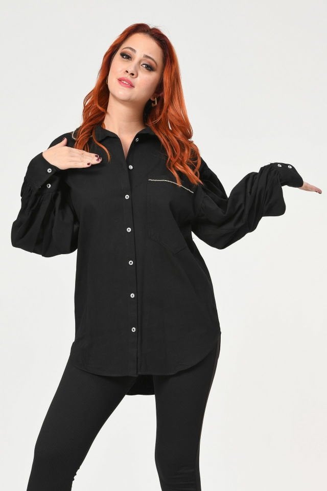 MD Trend Oversize Siyah Gömlek  - Siyah
