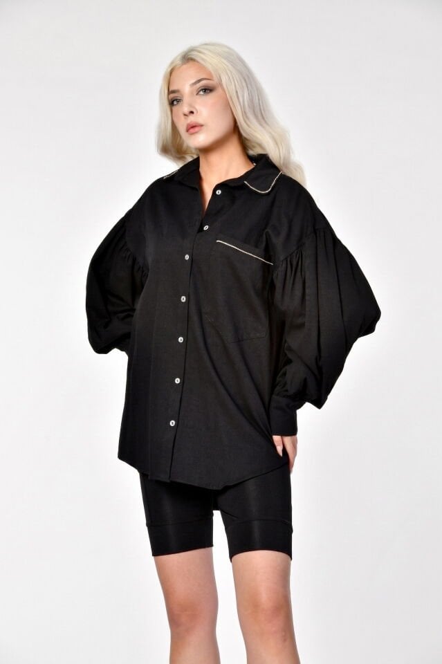 MD Trend Oversize Siyah Gömlek  - Siyah